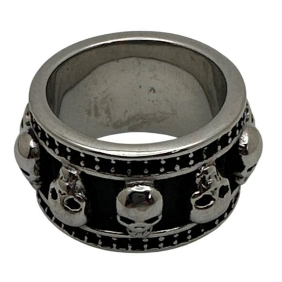 Mens Skull Ring Size 11 Stainless Steel Wide Band Memento Mori Biker Goth - Picture 2 of 6